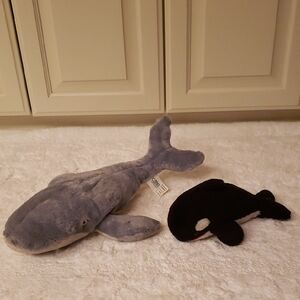 Gray and Black Stuffed Whale and Orca Set